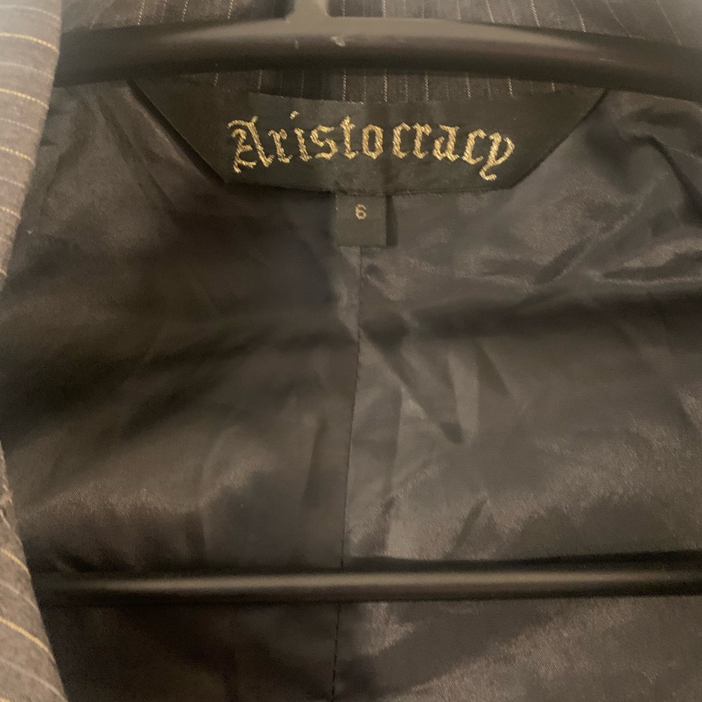 “Aristocracy" pinstripe blazer w/ gold cross design on back ,1 button closure - Picture 13 of 15